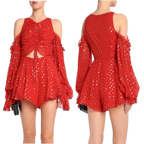 Alice McCall Did It Again Cold Shoulder Playsuit Romper Red Gold Size 0 - Picture 1 of 10